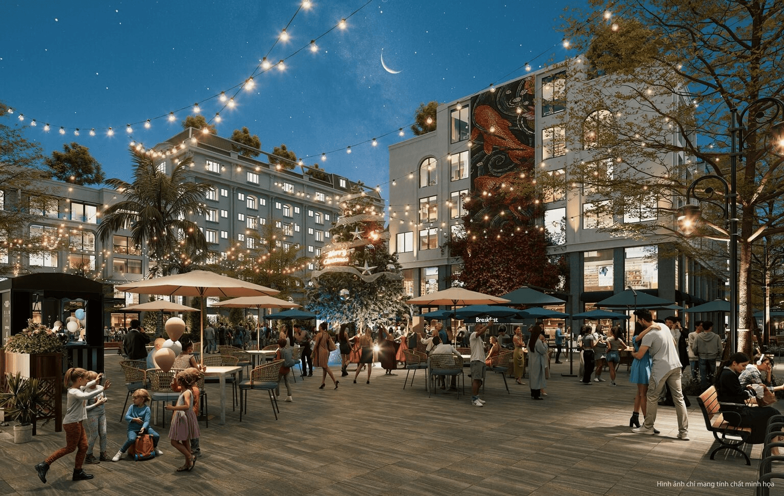 Phố đi bộ và quảng trường trung tâm Sora Bay Hạ Long – điểm hẹn giải trí, ẩm thực và giao lưu sôi động, thắp sáng nhịp sống về đêm bên bờ biển.