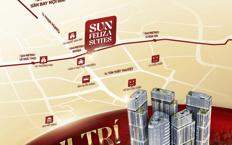 Vị trí vàng Sun Feliza Suites Cầu Giấy – kết nối nhanh đến metro, trường học và trung tâm thương mại.