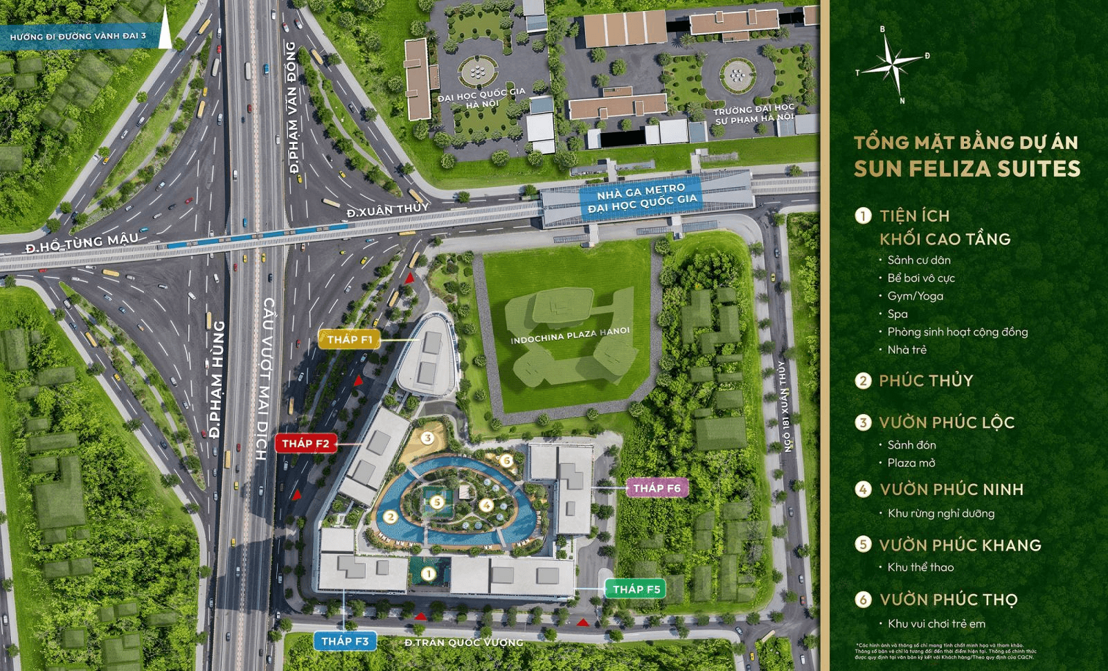 Tổng mặt bằng Sun Feliza Suites Cầu Giấy – quy hoạch đồng bộ với hệ tiện ích cao cấp và không gian xanh đẳng cấp giữa trung tâm Hà Nội.