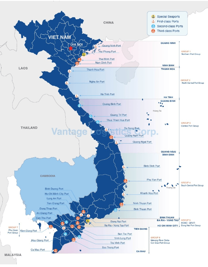 Mạng lưới  cảng biển Việt Nam 2025.